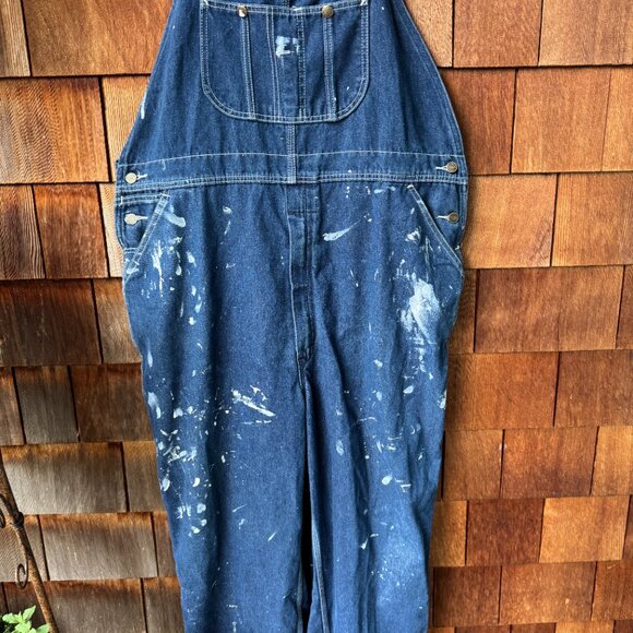 Vintage Sears Roebucks Blue Denim Paint splattered Overalls up to 37 inch waist - Picture 4 of 10
